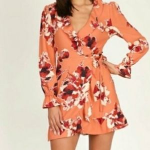 Honey Punch Floral Ruffle Wrap Dress
